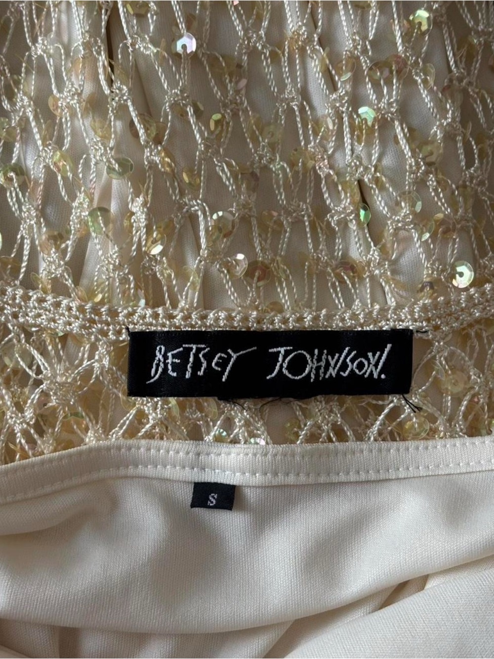 Betsey Johnson Vintage Cream Sequin Crochet Mini Dress